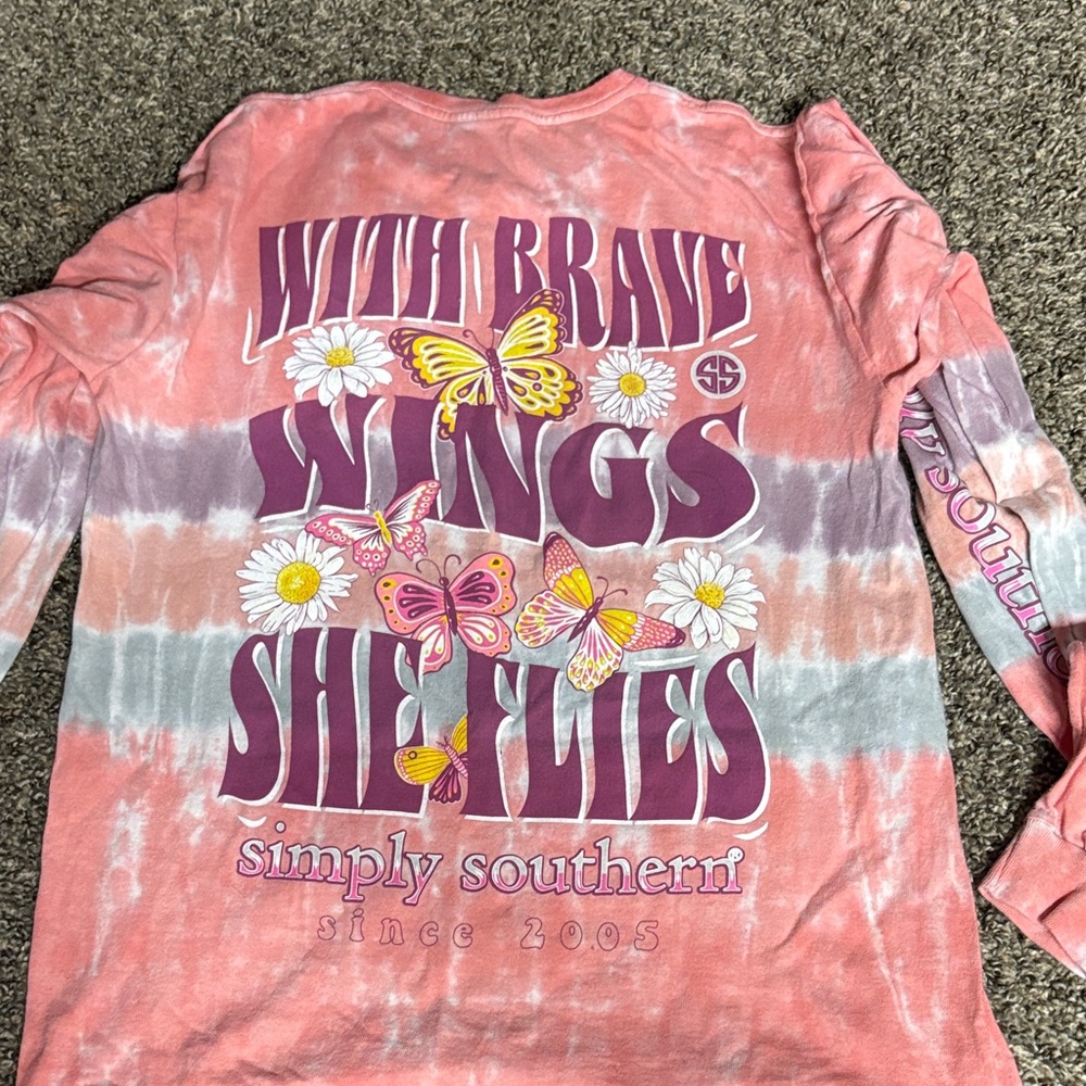 Simply Southern Pink and Gray Tie-Dye Long Sleeve Tee